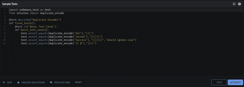 code wars sample test ui